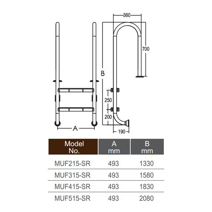 Лестница для бассейна Emaux Muro MUF315-SR (3 ступени), AISI-304
