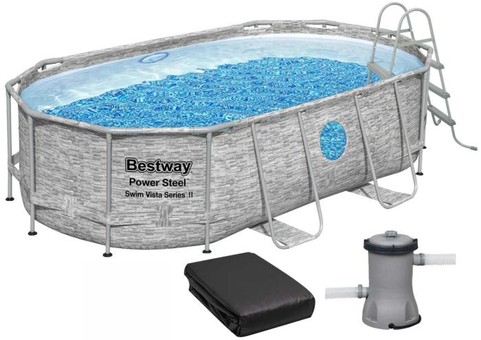 Каркасный бассейн Bestway 56714 (427х250х100 см) с картриджным фильтром, лестницей и защитным тентом