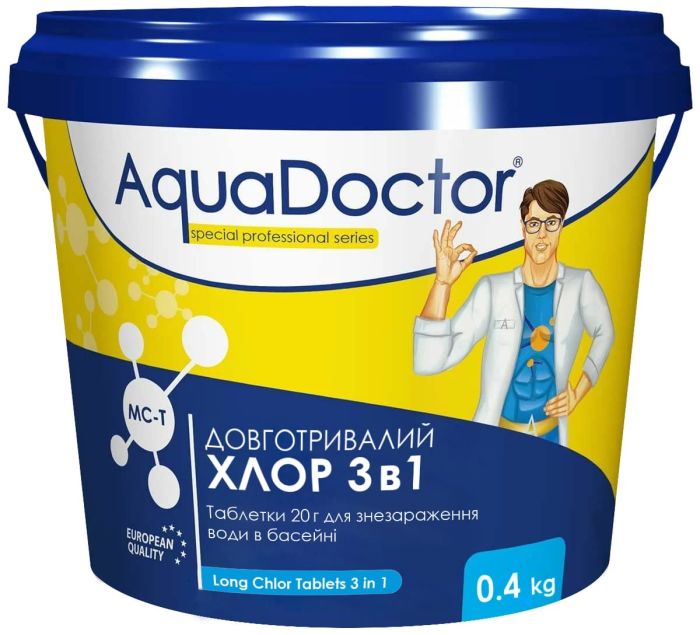 Хлор 3 в 1 для бассейна AquaDoctor MC-T 0.4 кг (таблетки по 200 г)