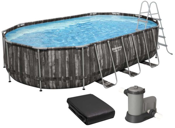 Каркасный бассейн Bestway Wood Style 5611R (610х366х122 см) с картриджным фильтром, лестницей и тентом