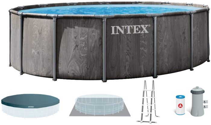 Каркасный бассейн Intex 26742 GREYWOOD (457х122 см) с картриджным фильтром, лестницей и тентом