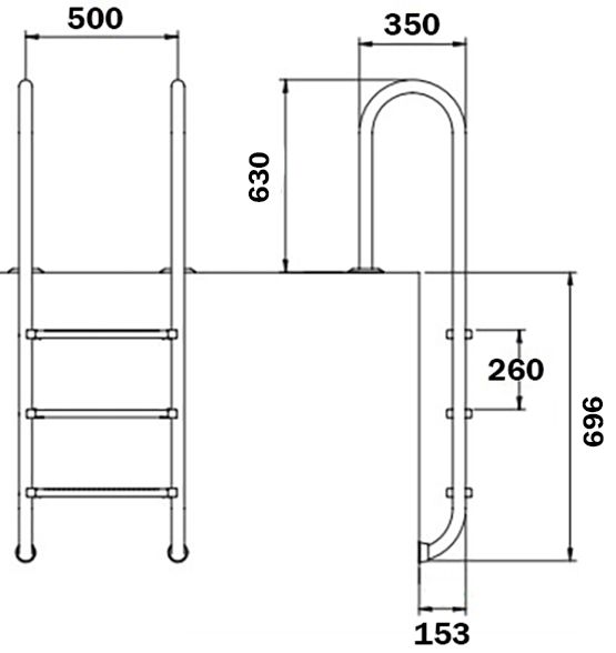 Лестница для бассейна Flexinox Muro (2 ступени), AISI-316L
