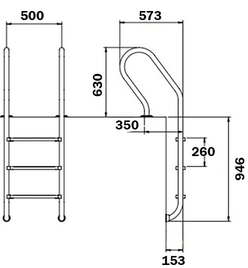 Лестница для бассейна Flexinox Mixta Electropolished (3 ступени), AISI-316L