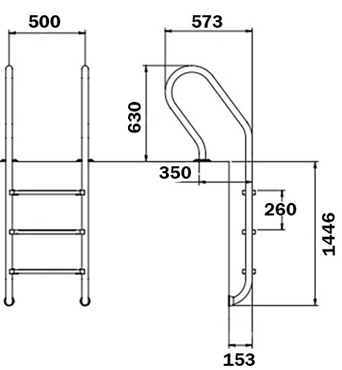 Лестница для бассейна Flexinox Mixta (5 ступеней), AISI-316L