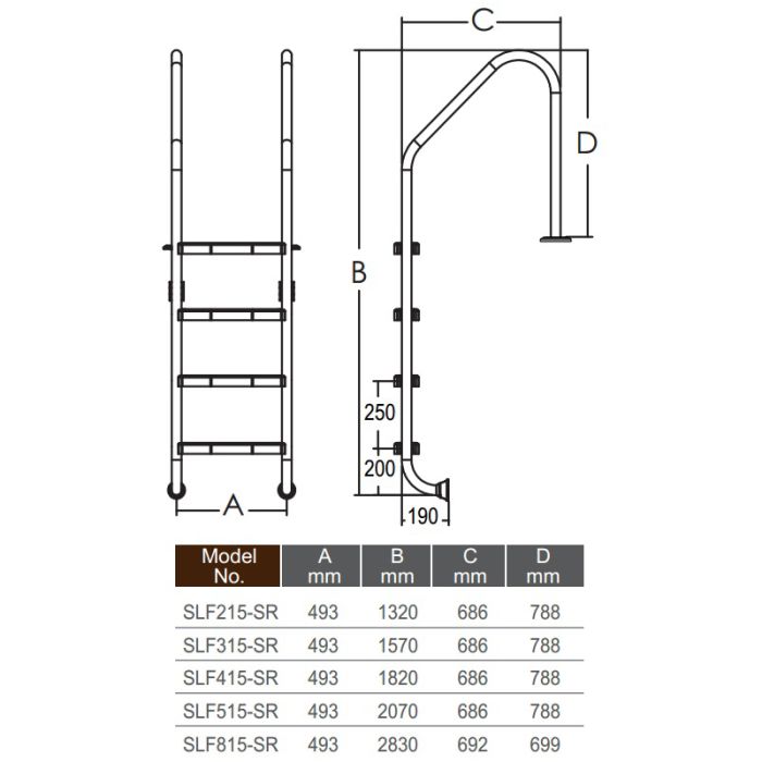 Лестница для бассейна Emaux Standard SLF415-SR (4 ступени), AISI-304