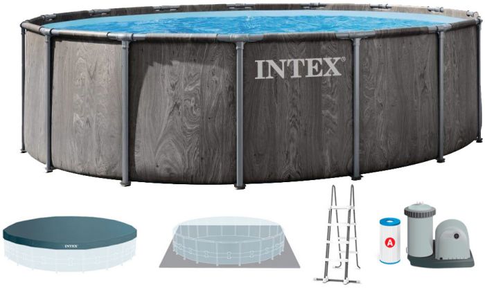 Каркасный бассейн Intex 26744 GREYWOOD (549х122 см) с картриджным фильтром, лестницей и тентом