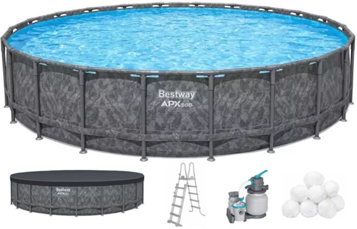 Каркасный бассейн Bestway Grey 561JZ (671х132 см) с песочным фильтром, тентом и лестницей