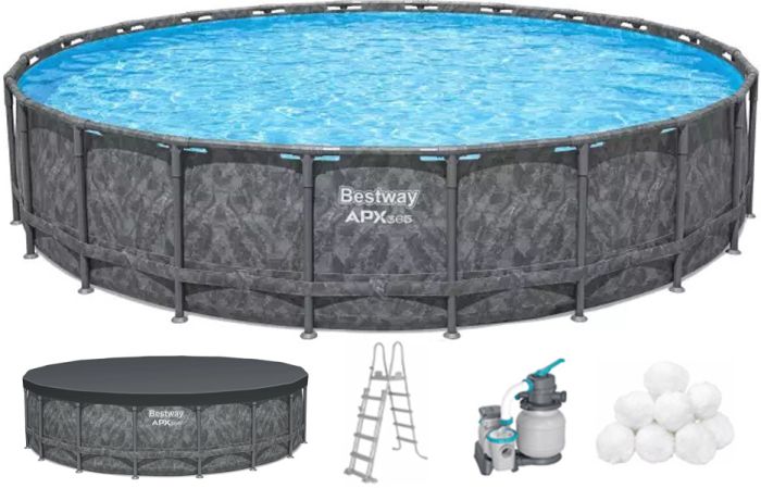 Каркасный бассейн Bestway Grey 561KE (610х132 см) с песочным фильтром, тентом и лестницей