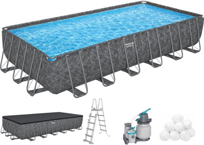 Каркасный бассейн Bestway Grey 561KG (732х366х132 см) с песочным фильтром, тентом и лестницей