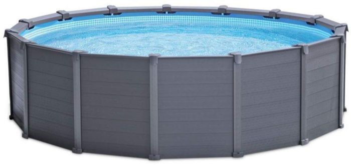 Сборный бассейн Intex 26384 GRAPHITE GRAY (478х124 см) с песчаным фильтром, лестницей, подложкой и тентом