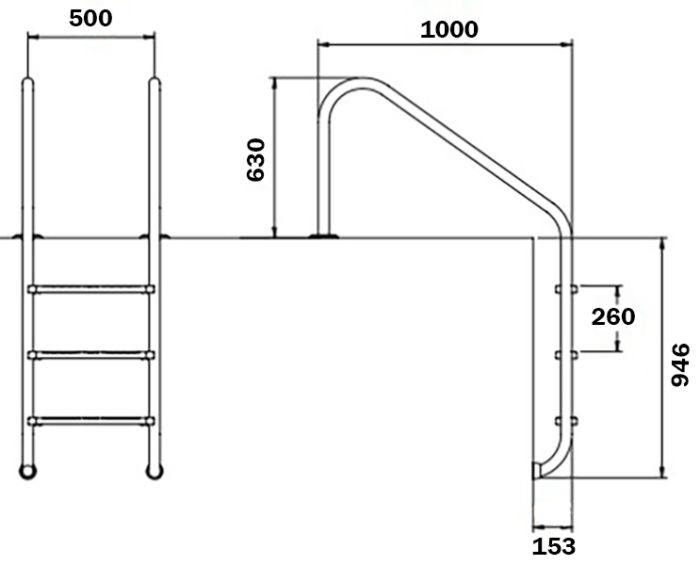 Лестница для бассейна Flexinox Overflow (3 ступени), AISI-316L