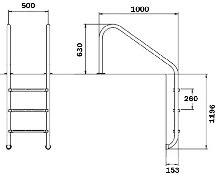 Лестница для бассейна Flexinox Overflow (4 ступени), AISI-316L