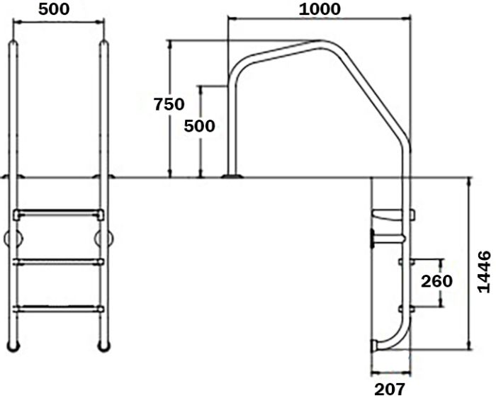 Лестница для бассейна Flexinox Overflow Special (5 ступеней), AISI-316L