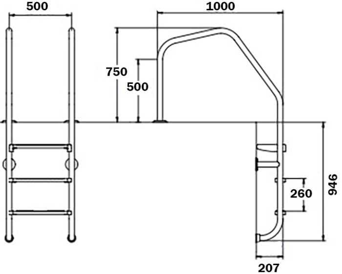 Лестница для бассейна Flexinox Overflow Special (3 ступени), AISI-316L