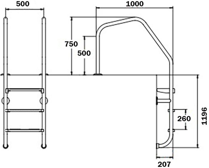 Лестница для бассейна Flexinox Overflow Special (4 ступени), AISI-316L