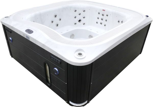 Переливной СПА-бассейн Aquajoy Serenity (250х230х96 см), серебристо-белый мрамор, черный корпус
