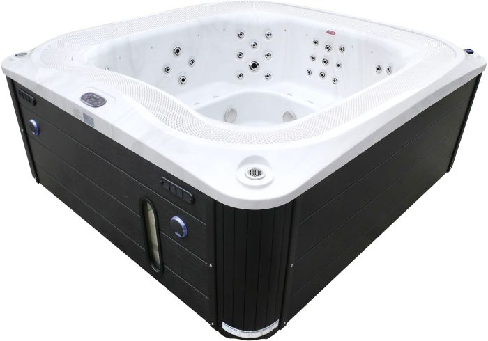 Переливной СПА-бассейн Aquajoy Serenity (250х230х96 см), серебристо-белый мрамор, черный корпус