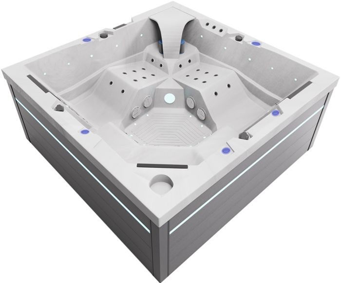 СПА-бассейн Aquajoy Monaco (220х220х90 см), Серебристо-белый мрамор, с динамиками и LED-подсветкой