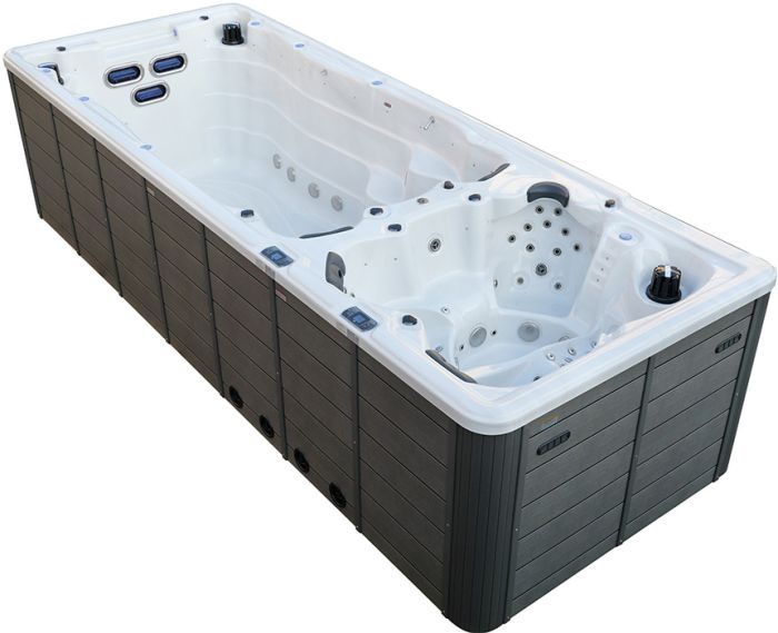 Плавательный СПА-бассейн Aquajoy Equilibrium (580х220х150 см), Серебристо-белый мрамор