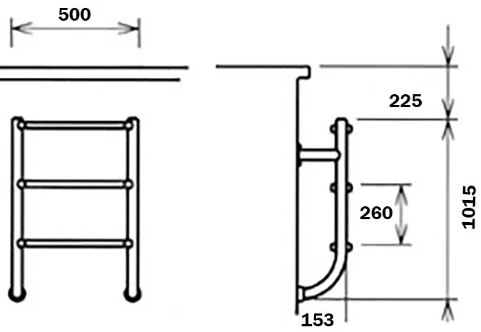 Лестница для бассейна Flexinox Two-Pieces Electropolished (4 ступени), AISI-316L (нижняя часть)
