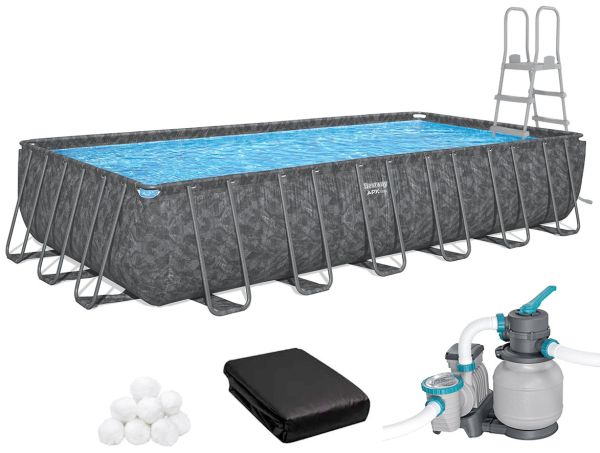 Каркасный бассейн Bestway Grey 561KG (732х366х132 см) с песочным фильтром, тентом и лестницей