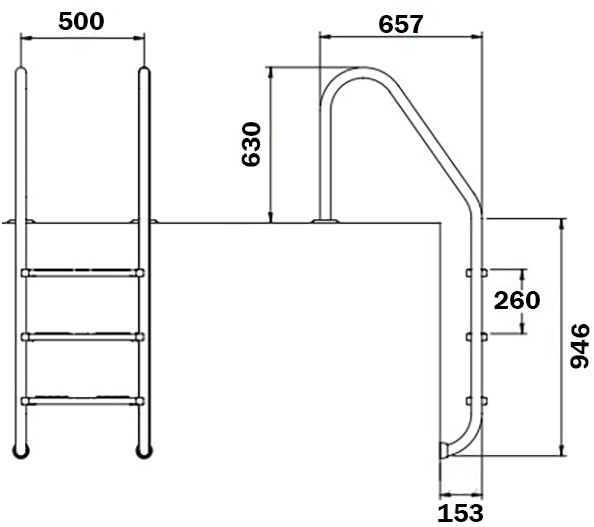 Лестница для бассейна Flexinox Standard (3 ступени), AISI-316L