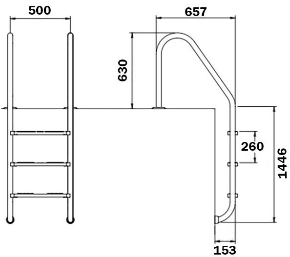 Лестница для бассейна Flexinox Standard (5 ступеней), AISI-316L