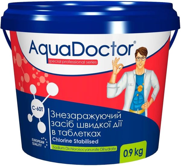 Шок-хлор для бассейна AquaDoctor C-60T 0.9 кг в таблетках