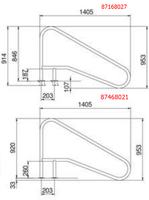 Поручень Flexinox 87168027 для римской лестницы FX-02 (1405 мм, анкер, AISI-316L)