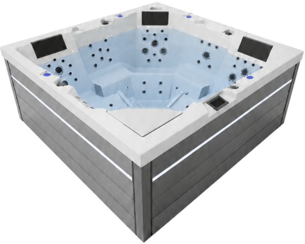 СПА-бассейн Aquajoy Monaco (220х220х90 см), Серебристо-белый мрамор, с динамиками и LED-подсветкой + Jet LED