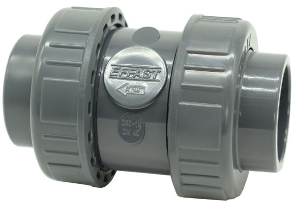Обратный клапан ПВХ Effast CERCBE040E шаровый, с внутренней резьбой 1 1/4" и уплотнением EPDM, d40