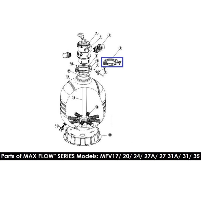 Хомут крепления 6-ти поз кран  для фильтров Emaux серии MFV 89012512