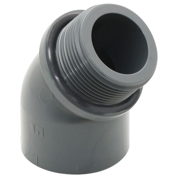 Колено переходное 45° ПВХ Hidroten 1002156, наружная резьба, d75 мм, 2 1/2"