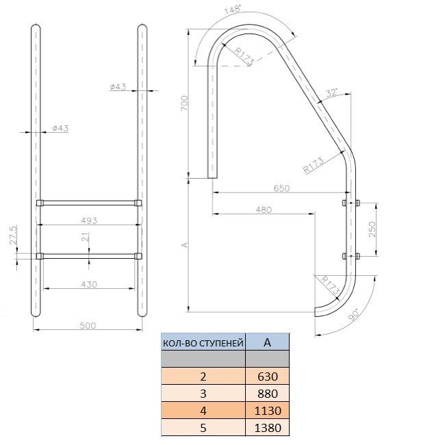 Лестница Kripsol Standard PI 4.D (4 ступ.)