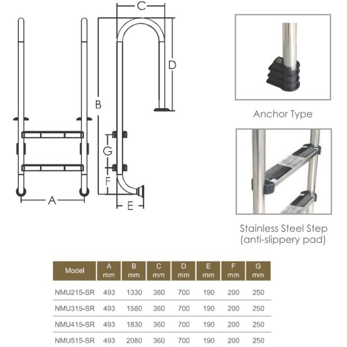Лестница для бассейна Emaux Muro NMU515-SR (5 cтупеней), AISI-316