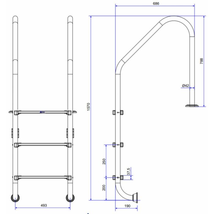 Лестница для бассейна Emaux Standard NSL515-SR (5 cтупеней), AISI-316