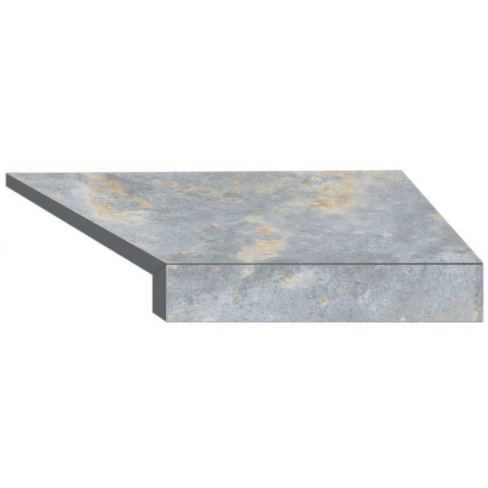 Угловой Г-образный элемент бортовой плитки Aquaviva Loft Blue, 600x345x50(20) мм (правый/45°)