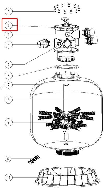 Кран шестиходовой для фильтров Emaux V900C/V1000C/V1200C (2.5'', верх подкл.)