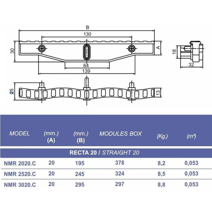 Переливная решетка Kripsol NMR 2520.C с тройным соединением 245х20 мм