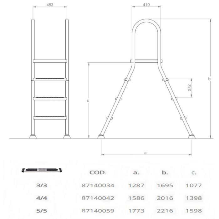Лестница Hayward AISI 304 (4 cтупени), для наземных бассейнов
