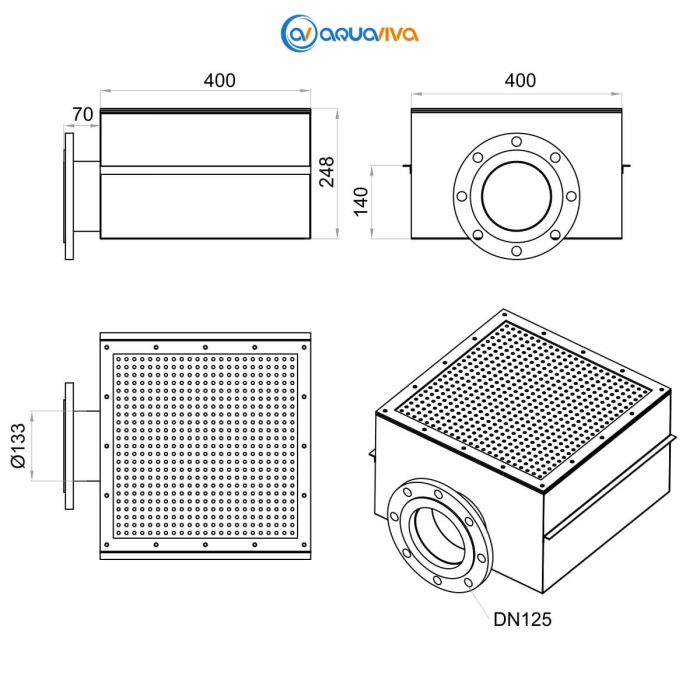 Слив донный Aquaviva 400х400х248 мм, под бетон