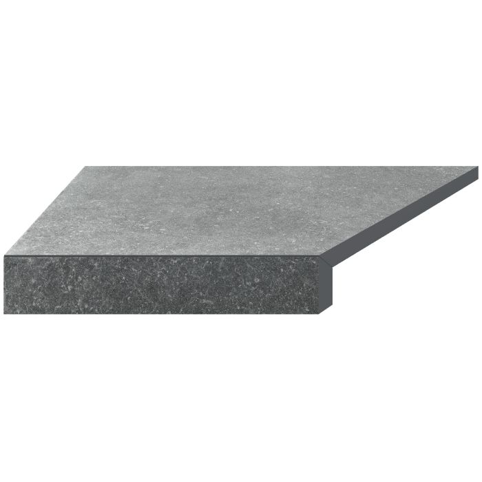 Угловой  Г-образный элемент бортовой плитки Aquaviva Granito Gray, 595x345x50(20) мм (левый/45°)